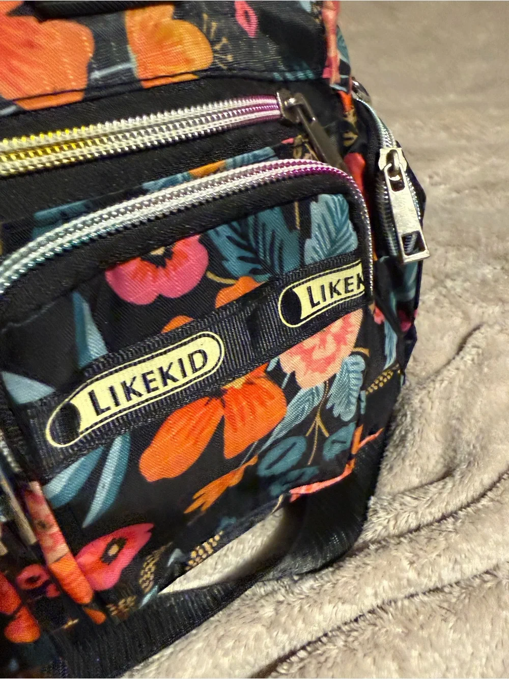 Floral Black Baby Bag with Pink and Orange Blooms